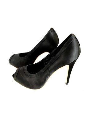 NYC Designer HANDMADE Black Genuine Silk Genuine Leather Open Toe High Heels NEW